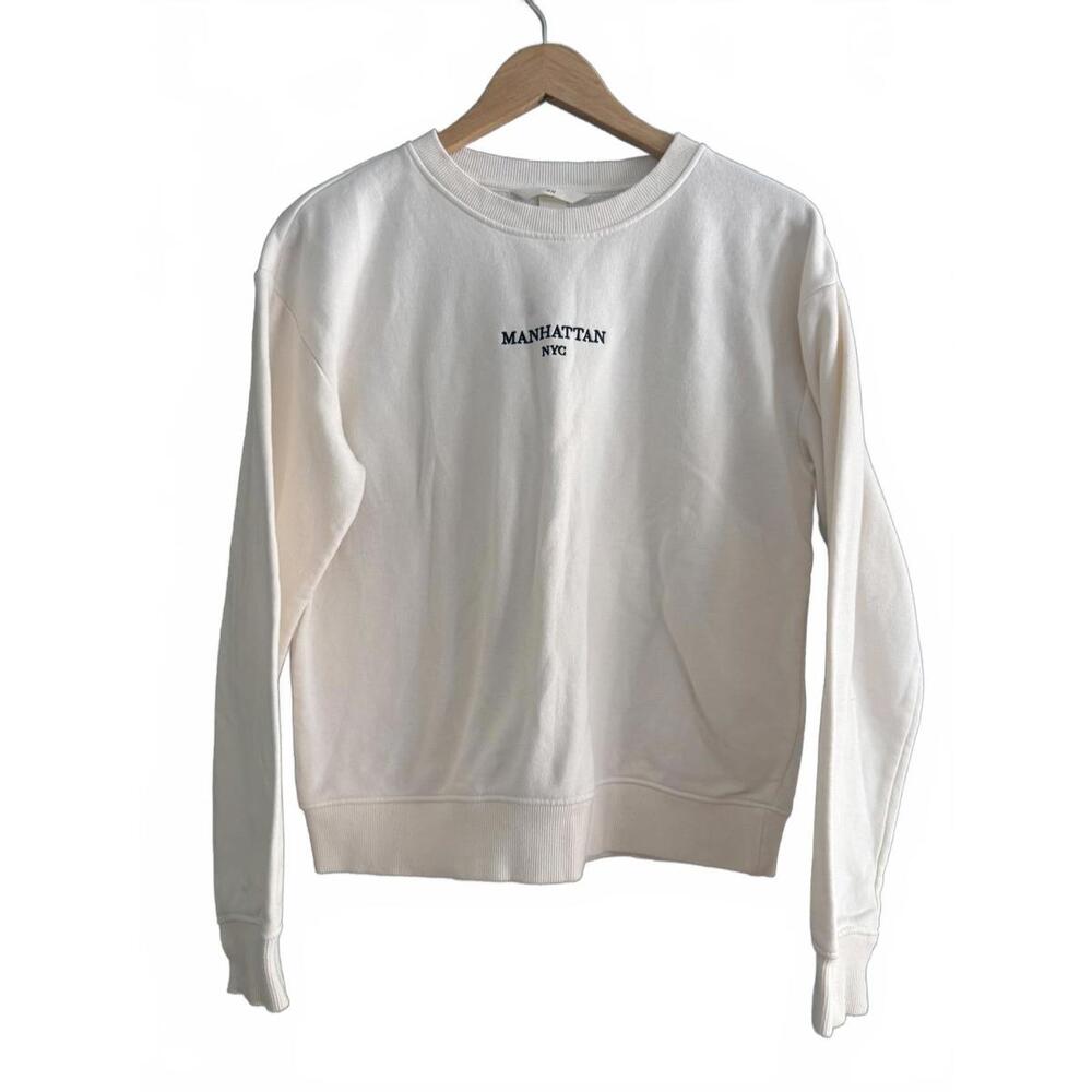 H&M Manhattan NYC Oversized Pullover Crew Neck Sweater White Women's XS